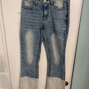 VENUS Two-Tone Light and Medium Blue Flare Jeans